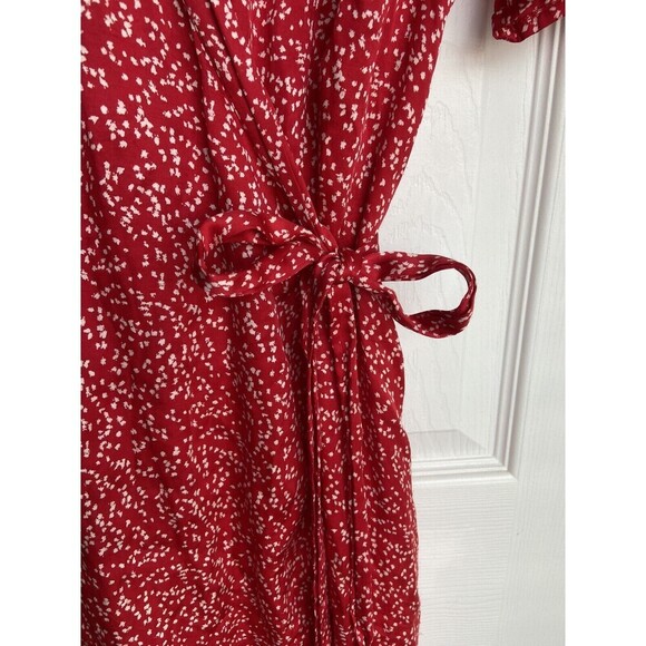 byTiMo Wrap Dress Womens Large Red White Tie Waist Short Sleeve Viscose Print - Picture 5 of 12